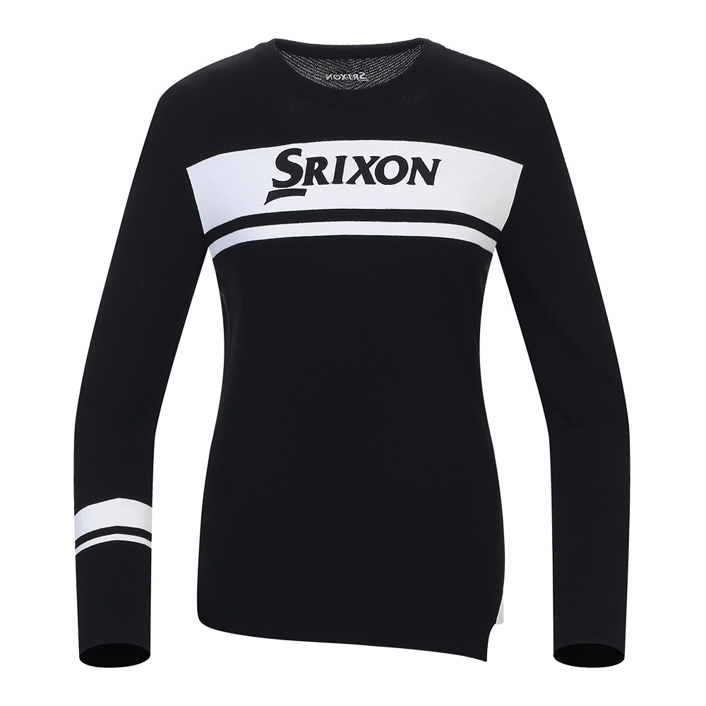 [스릭슨] 밑단 컬러 배색 라운드 스웨터 SR21522PN50-BLK